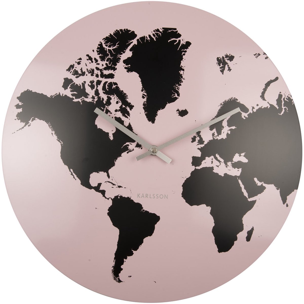 Karlsson Wandklok World Map - Licht Roze - Ø39cm - Wandklok Scandinavisch,Modern