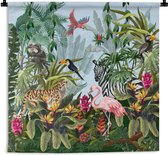 Wandkleed - Wanddoek - Jungle - Natuur - Jongens - Meisjes - Kinderen - Zebra - Flamingo - 120x120 cm - Wandtapijt