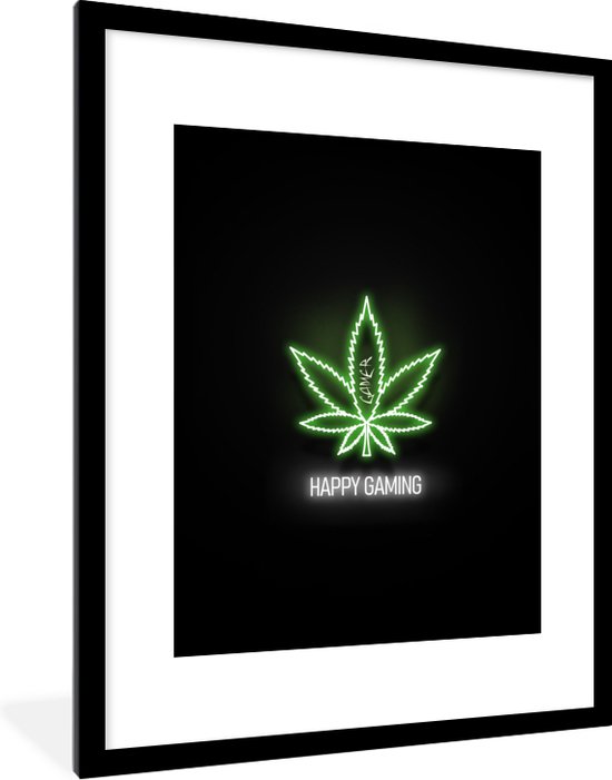 Poster met Lijst - 30x40 cm - Gaming - Neon - Console - Zwart - Controller - Gamen