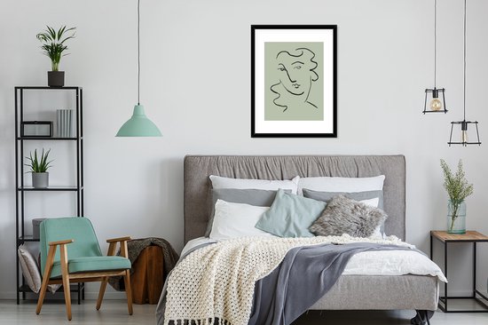 Cadre photo avec affiche - Visage - Croquis - Vert - Abstrait - 60x80 cm - Cadre pour affiche