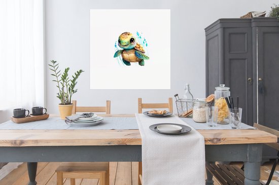 Poster Tortue - Aquarelle - Couleurs - Animaux - Filles - Garçons - 100x100 cm XXL