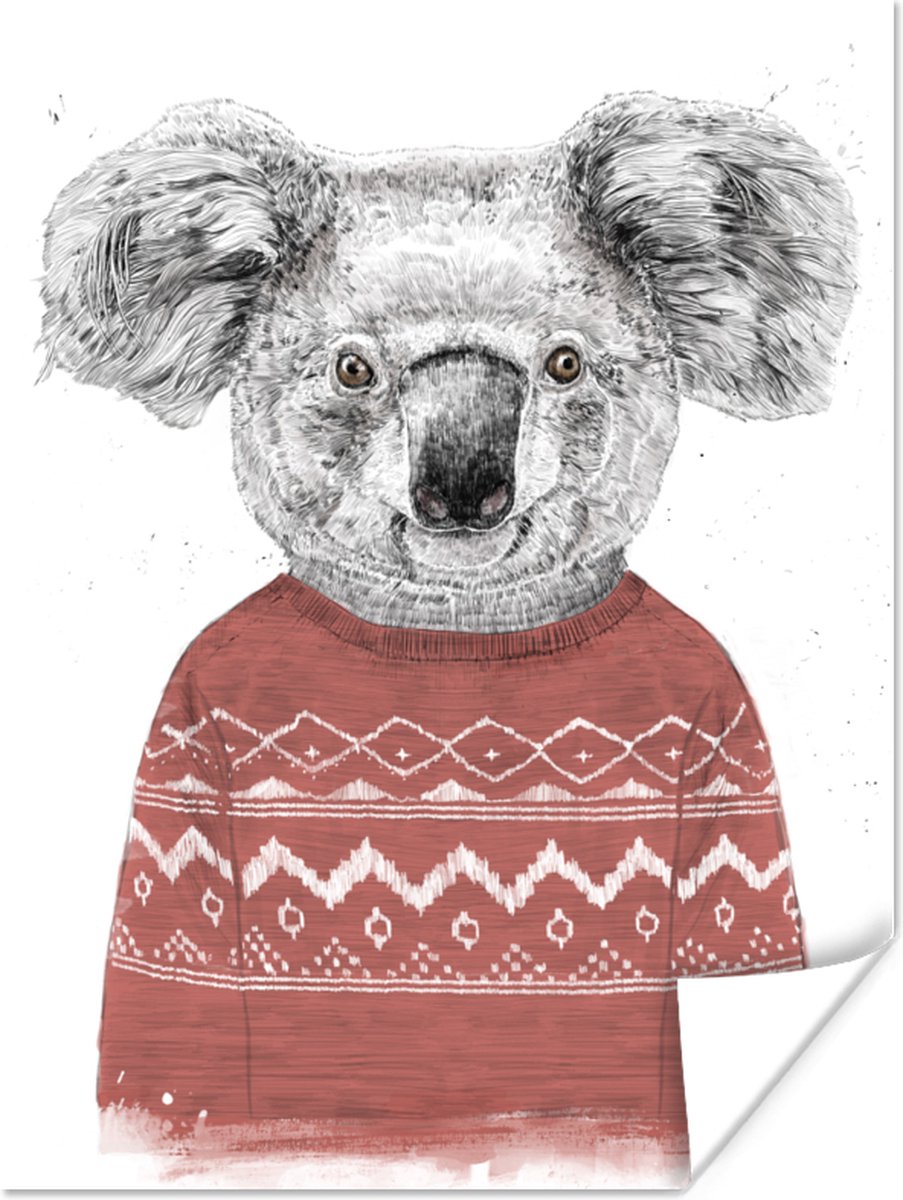 Poster Koala - Winter - Trui - Rood - 60x80 cm