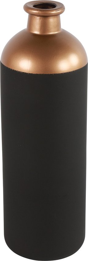 Countryfield Bloemen of deco vaas - zwart/koper - glas - luxe fles vorm - D11 x H33 cm