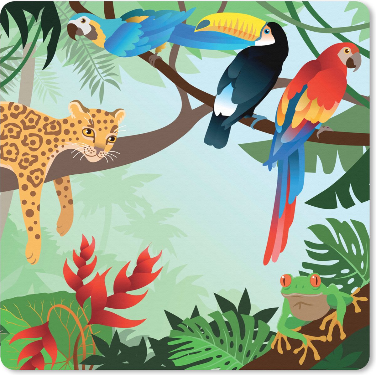 Muismat XXL 80x80 cm - Bureau onderlegger - Bureau mat Jungle dieren - Toekan - Jongens - Meiden - Luipaard - Bureaumat - Gaming mousepad xl - Bureaulegger groot - Computer deskmat