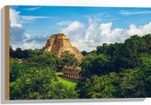 Hout - ''Piramide van de Tovenaar'' Yucatan, Mexico - 60x40 cm - 9 mm dik - Foto op Hout (Met Ophangsysteem)