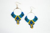 Macramé Oorhangers - Blauw/Geel - Handgemaakt van Duurzaam Waxed Polyester - Model H03