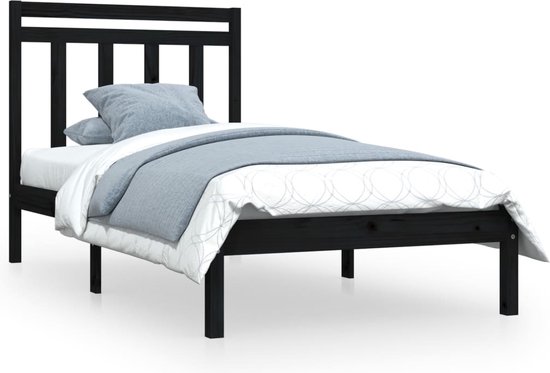 vidaXL-Bedframe-massief-hout-zwart-75x190-cm