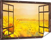 Gards Affiche de jardin Champ de Tournesols transparent avec lever de soleil - 150x100 cm - Toile jardin - Décoration de jardin - Décoration murale extérieur - Tableau jardin