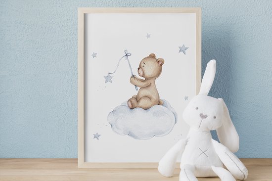 No Filter Ensemble Posters pour chambre de bébé - 3 pièces - 30x40 cm (A3) - Décoration chambre d'enfant - Ours en peluche avec ballon - Etoiles - Blauw
