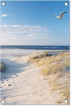 Tuinposter strand - Tuindecoratie zee duinen - 40x60 cm - Tuinschilderij voor buiten - Tuindoek zomer - Wanddecoratie tuin - Schuttingdoek - Balkon decoratie - Muurdecoratie - Buitenposter
