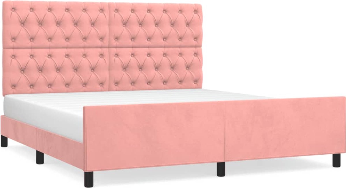 vidaXL - Bedframe - met - hoofdeinde - fluweel - roze - 160x200 - cm