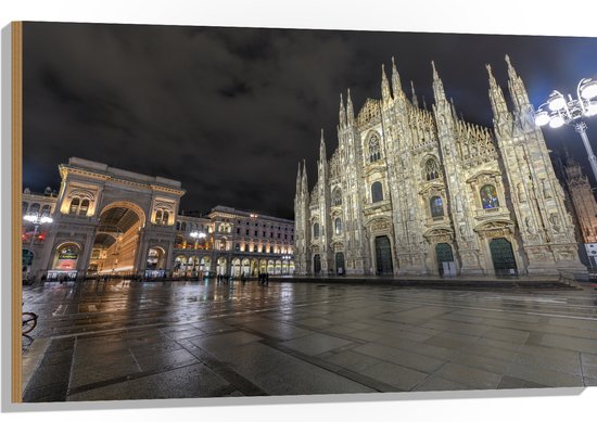 WallClassics - Hout - Santa Maria del Fiore Kathedraal op Piazza Del Duomo Plein in Florence, Italië - 105x70 cm - 9 mm dik - Foto op Hout (Met Ophangsysteem)
