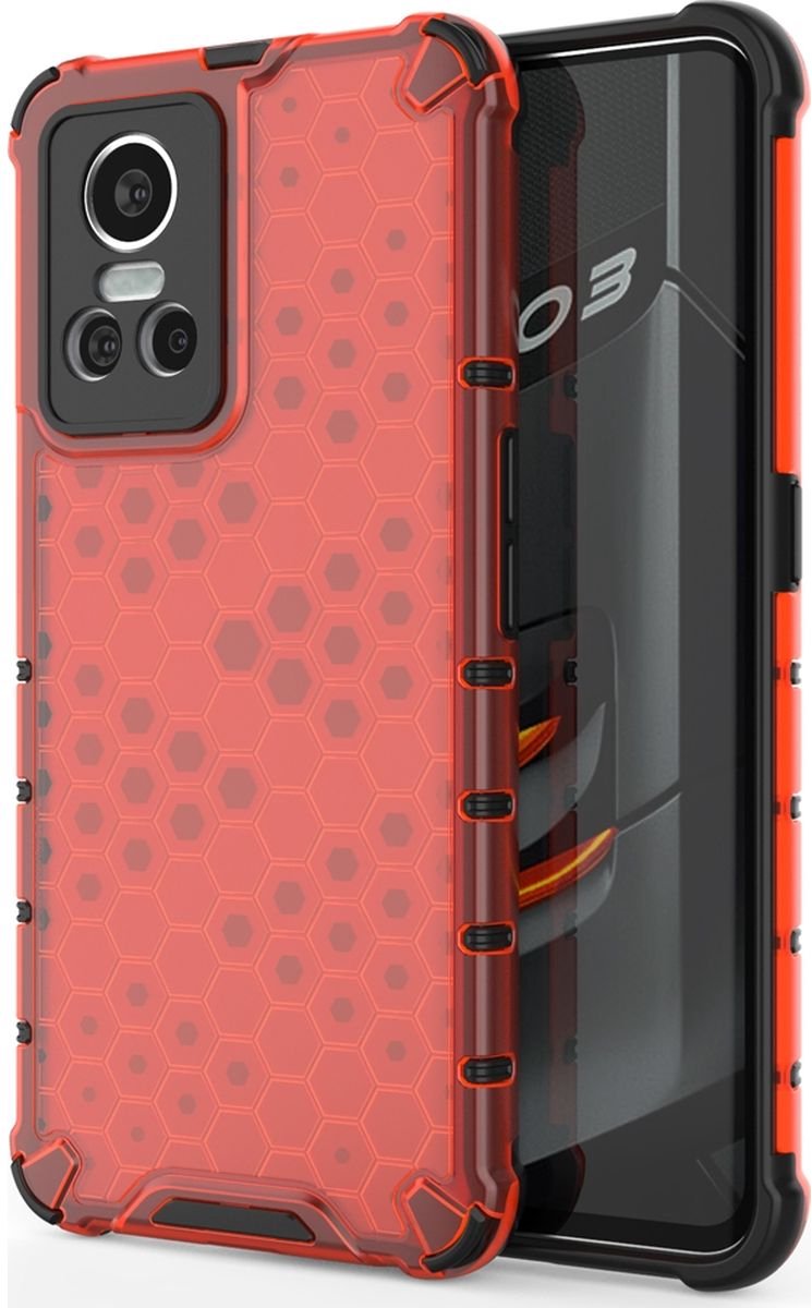 Mobigear Hoesje geschikt voor Realme GT Neo 3 Telefoonhoesje Hardcase | Mobigear Honeycomb Backcover Shockproof | Schokbestendig GT Neo 3 Telefoonhoesje | Anti Shock Proof - Rood