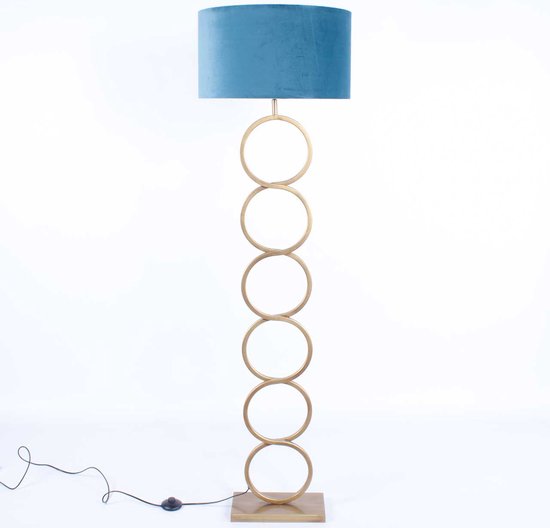 Zwarte vloerlamp | Velours | 1 lichts | blauw | metaal / stof | kap Ø 45 cm | staande lamp / vloerlamp | modern / sfeervol design
