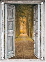 Tuinposter - Doorkijk - Herfst - Bos - Oranje - Bomen - Natuur - Tuinposter doorkijk - 30x40 cm - Schuttingdoek - Tuindoek