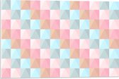 Acrylglas - Blokpatroon van Blauw, Bruin en Roze Vakken - 60x40 cm Foto op Acrylglas (Wanddecoratie op Acrylaat)