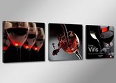 Schilderij - Wijn, Rood/Zwart, 150X50cm, 3luik