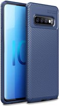 Samsung Galaxy S10 Siliconen Carbon Hoesje Blauw