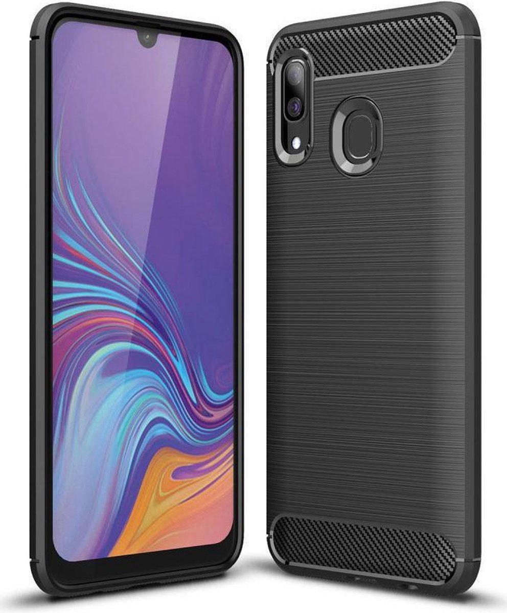 Geborsteld TPU Hoesje Geschikt voor Samsung Galaxy A40 | Beschermhoes | Back Cover | Flexibel TPU | Stijlvol Carbon | Dun | Zwart