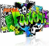 Schilderij - Voetbal Graffiti, 5luik , multikleur , wanddecoratie , premium print op canvas