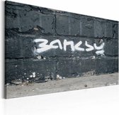 Schilderij - Banksy Handtekening , zwart wit , wanddecoratie , premium print op canvas