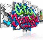 Schilderij - Graffiti: city jungle II ,  multikleur , 5 luik