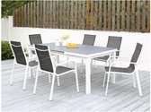 MYLIA Table à manger de jardin en aluminium gris et blanc : 6 chaises et table extensible - LINOSA L 240 cm x H 96 cm x P 100 cm