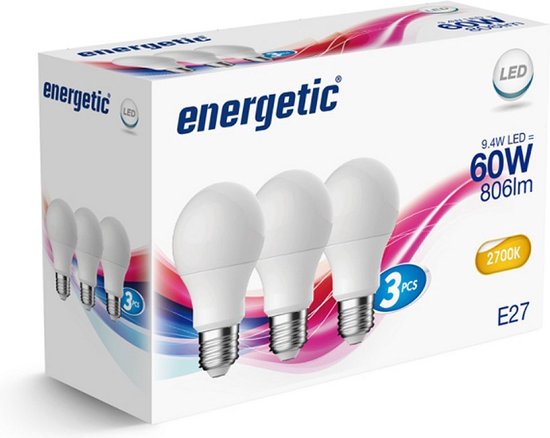 Energetic LED Bulb Lampen E27 60W 3 Stuks