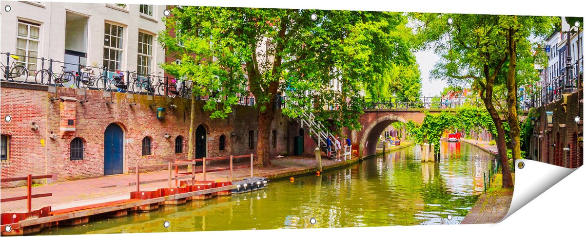 Gards Tuinposter Oudegracht in Utrecht - 180x60 cm - Tuindoek - Tuindecoratie - Wanddecoratie buiten - Tuinschilderij Multikleur