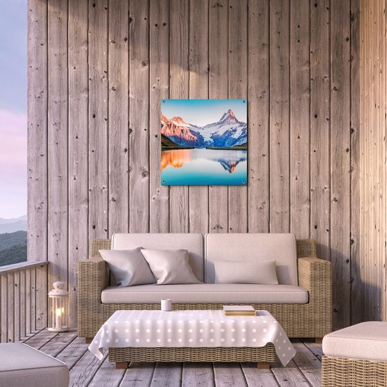 Affiche de jardin Gards Paysage de Montagnes au bord du lac - 60x60 cm - Toile de jardin - Décoration de jardin - Décoration murale extérieure - Tableau de jardin