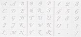 Letters en cijfers sjabloon. H: 20-30 mm. A5. 148x210 mm. 3 vel/ 1 doos