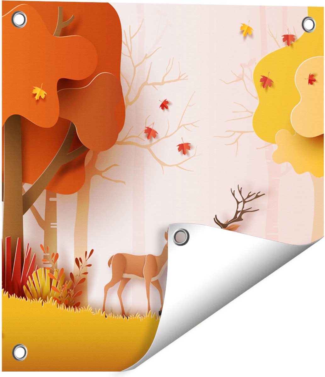 Gards Tuinposter Herten in het Bos Illustratie - Abstract - 40x40 cm - Tuindoek - Tuindecoratie - Wanddecoratie buiten - Tuinschilderij Multikleur
