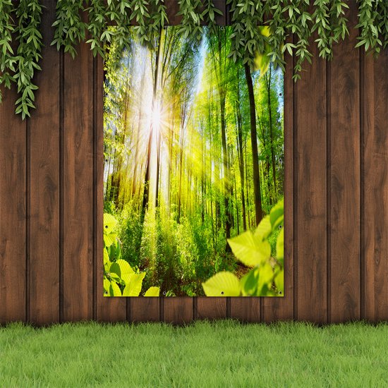 Gars Poster de Jardin Route Entourée d' Arbres dans la Forêt - 120x180 cm - Toile Jardin - Décoration de jardin - Décoration murale Extérieure - Tableau Jardin