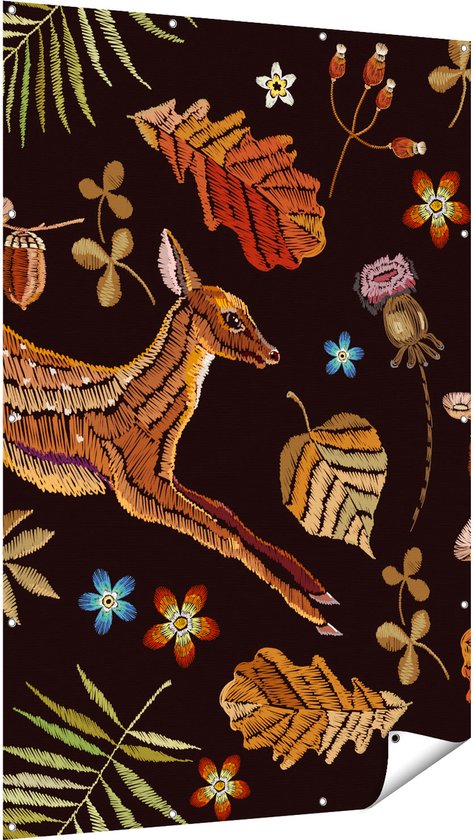 Gards Tuinposter Herfst Achtergrond met Herten - Abstract - 120x180 cm - Tuindoek - Tuindecoratie - Wanddecoratie buiten - Tuinschilderij