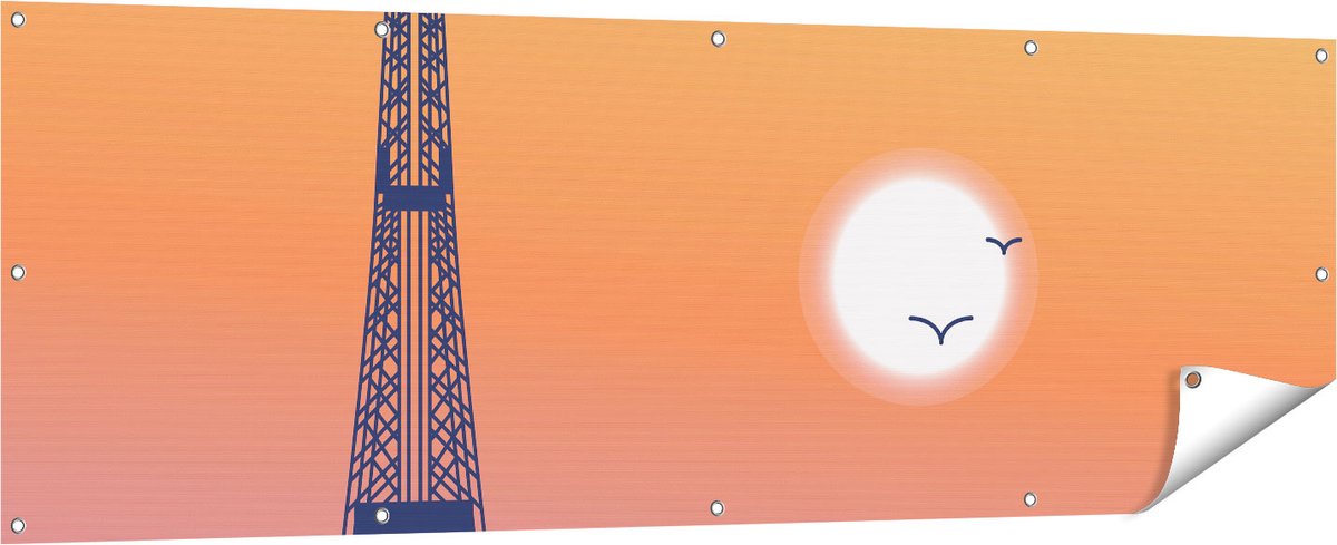 Gards Tuinposter Illustratie van de Eiffeltoren in Parijs - 180x60 cm - Tuindoek - Tuindecoratie - Wanddecoratie buiten - Tuinschilderij Multikleur