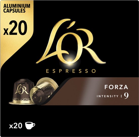 Capsules de café L'Or Intensity 9, Forza, pack de 20 capsules en aluminium  - tasses à café