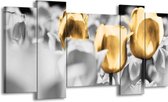 GroepArt - Schilderij - Tulpen - Goud, Grijs, Wit - 120x65 5Luik - Foto Op Canvas - GroepArt 6000+ Schilderijen 0p Canvas Art Collectie - Wanddecoratie