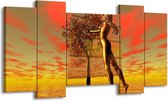GroepArt - Schilderij - Abstract - Grijs, Rood, Geel - 120x65 5Luik - Foto Op Canvas - GroepArt 6000+ Schilderijen 0p Canvas Art Collectie - Wanddecoratie
