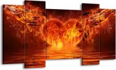 GroepArt - Schilderij - Hart - Oranje, Bruin, Geel - 120x65 5Luik - Foto Op Canvas - GroepArt 6000+ Schilderijen 0p Canvas Art Collectie - Wanddecoratie