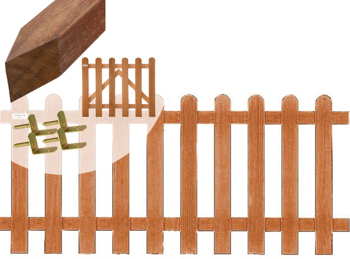Tuinhek met poort set hardhout Bankirai Classic recht 10L ribbel (4,84 mtr)