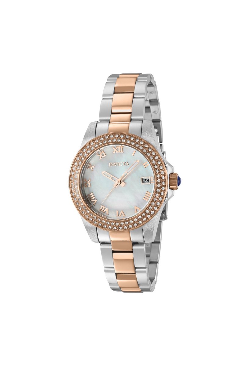 Invicta Angel 36076 Dames Horloge - Waterdicht - Analoog - Quartz Uurwerk - Roestvrij Staal met parelmoeren Wijzerplaat - 34mm
