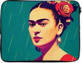 Laptophoes 17 inch - Portret - Frida Kahlo - Vrouw - Vintage - Rood - Laptop sleeve - Binnenmaat 42,5x30 cm