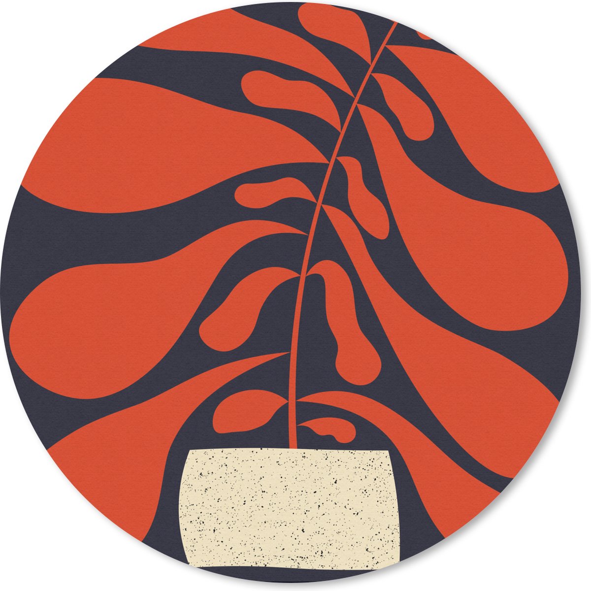 Muismat rond 30x30 cm - Mousepad Plant - Rood - Abstract - Vaas - Ronde muismatten