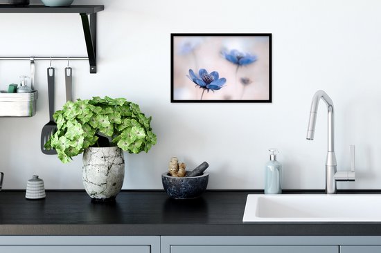 Poster - Kader - Bloemen - Cosmos - Botanisch - Blauw - Poster - Foto met lijst - Wanddecoratie - 30x20 cm