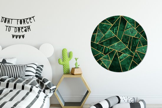 WallCircle - Stickers muraux - Papier Peint Cercle - Emeraude - Or - Abstrait - Motifs - 100x100 cm - Wall Circle - Auto Adhésif - Rond Papier Peint Autocollant XXL