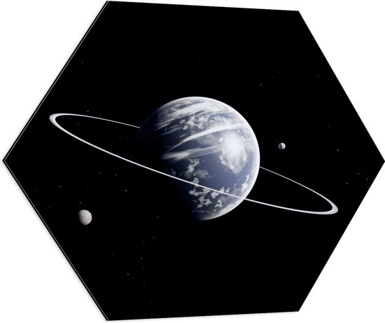 Dibond Hexagon - Drie Planeten in het Heelal - 70x60.9 cm Foto op Hexagon (Met Ophangsysteem)