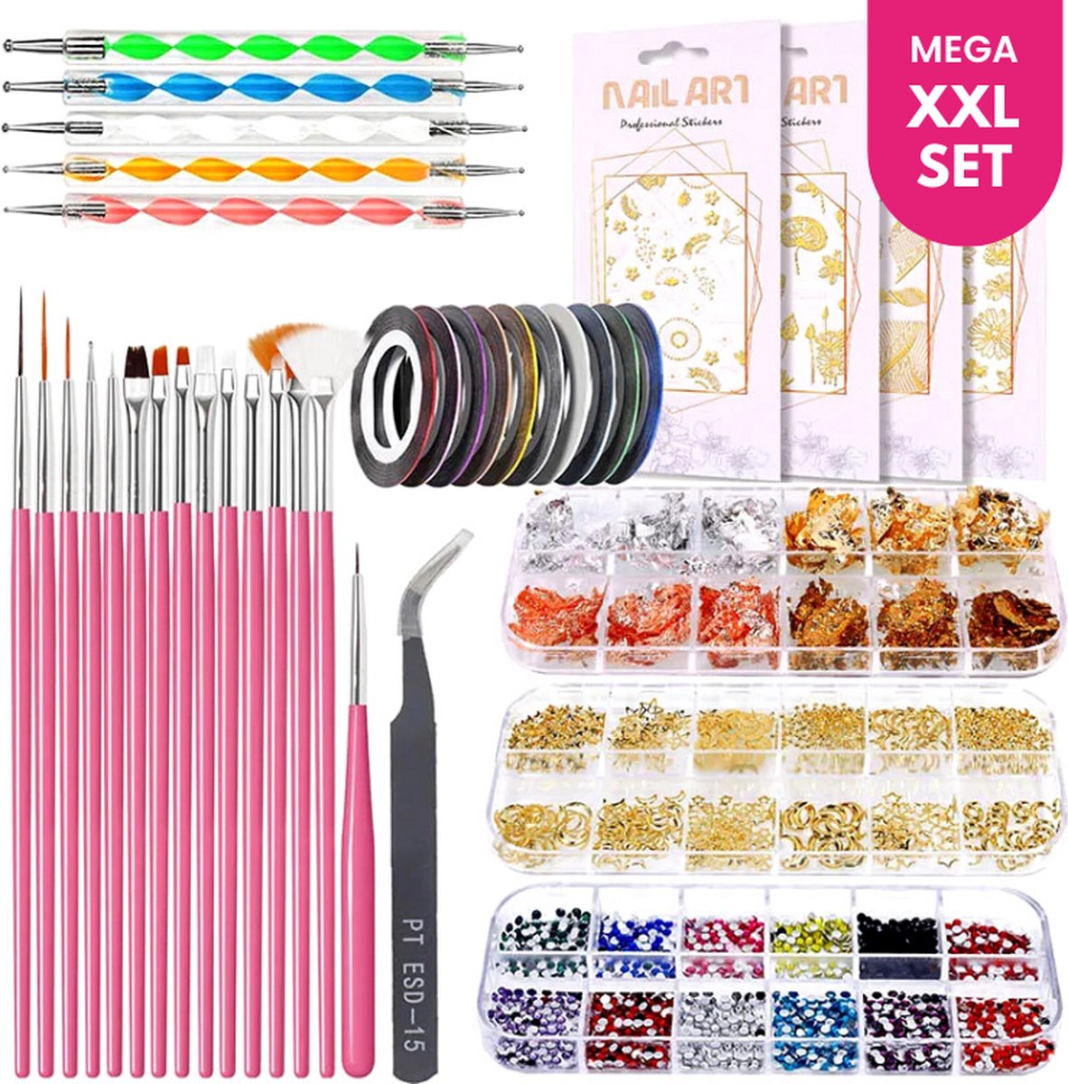 Goedkoopste RENALUX - Nail Art Set - Nail Art Penselen - Nail Art Stickers - Nail Art Tools - Nail Art Pen - Nail Art Penseel - Nail Art Steentjes - Nail Art Kwast - Nail Art Stempel - Nagelstickers Velletjes - Nagel Decoratie - Nagel Steentjes - XXL Set