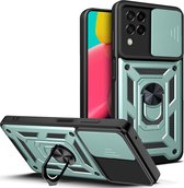 Mobigear Hoesje geschikt voor Samsung Galaxy M53 Telefoonhoesje Hardcase | Mobigear Armor Ring Cam Slide Backcover Shockproof met Ringhouder | Schokbestendig Galaxy M53 Telefoonhoesje | Anti Shock Proof - Groen