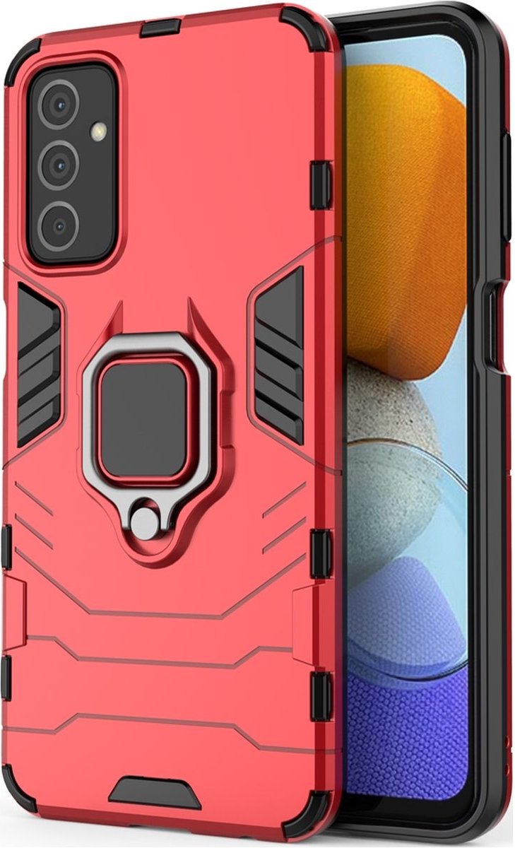 Mobigear Hoesje geschikt voor Samsung Galaxy M23 Telefoonhoesje Hardcase | Mobigear Armor Ring Backcover Shockproof met Ringhouder | Schokbestendig Galaxy M23 Telefoonhoesje | Anti Shock Proof - Rood