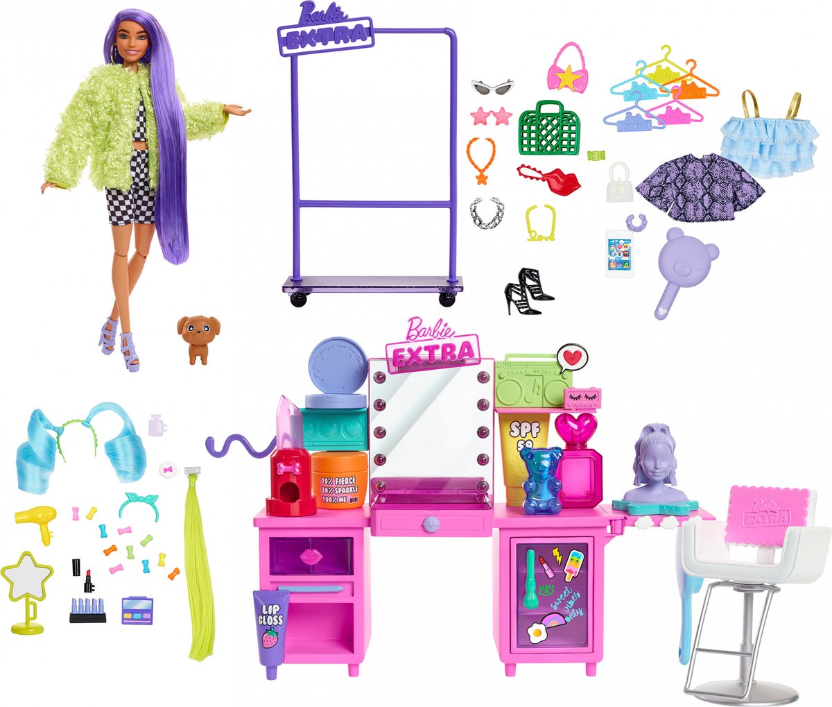 Barbie Extra Coffret Dressing Extra avec 20 éléments de jeu dont 1